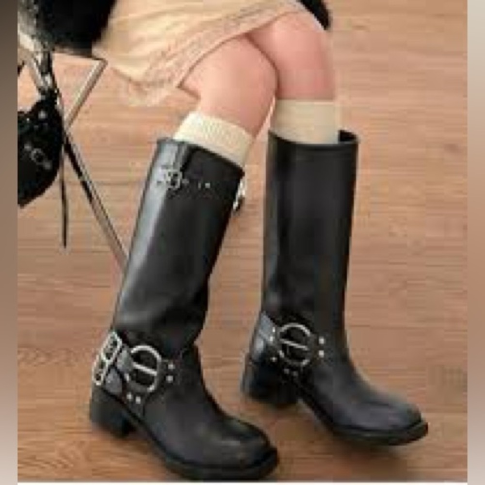 NIB NEW Michael Kors Crosby Black Leather Knee High Moto Boots 5